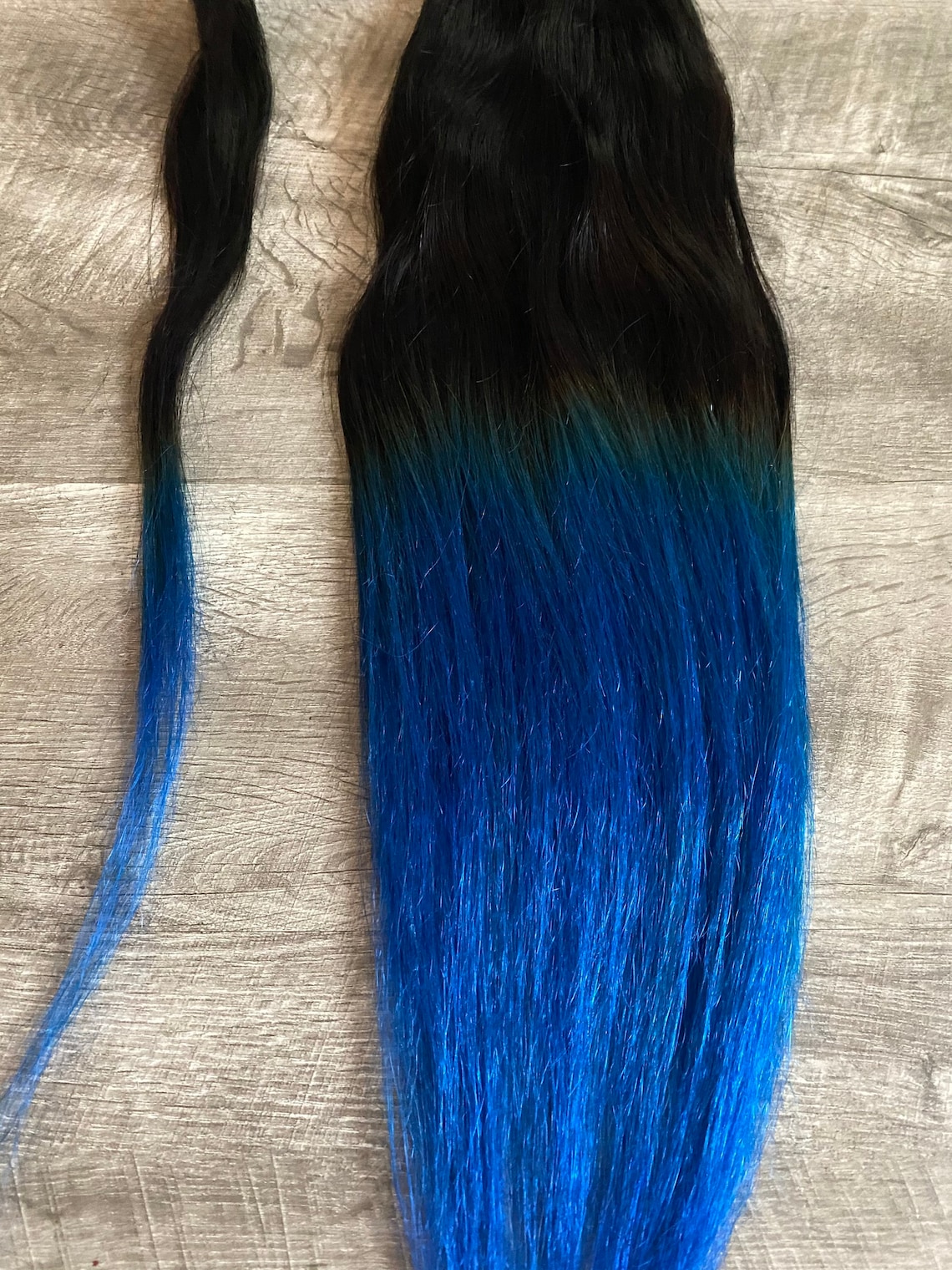 Human Hair Ponytail Blue Ombre Ponytail Hair Extensions Blue Etsy UK