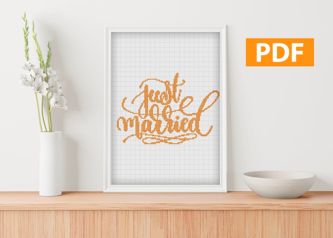 Just Married Cross Stitch Pattern, Wedding Cross Stitch, Cross Stitch ...