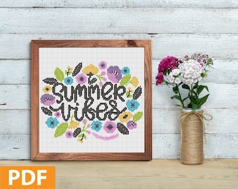 Summer vibes Cross Stitch, Counted Cross Stitch, Summer cross stitch, Modern Cross Stitch, PDF Pattern,Stitch Typography