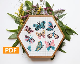 Butterflies Cross Stitch Pattern, Bug stitch pattern, Inspirational Quote, Modern Cross Stitch, PDF Pattern, Stitch Typography, PDF Stitch