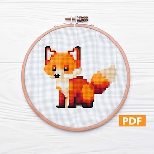 Cute Fox Cross Stitch Pattern PDF, Easy Animal Cross Stitch Chart, Small Fox Embroidery Design, Modern Woodland DIY Needlepoint Pattern