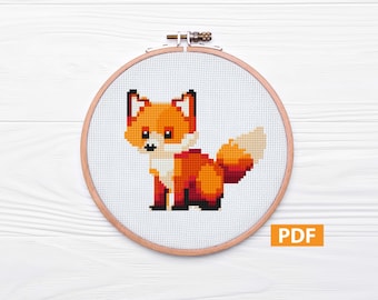 Süsser Fuchs Kreuzstich Stickmuster, PDF, Stickmuster, Waldtiere Stickvorlage, Stickvorlage für die Waldland Stickerei