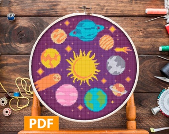 Solar System Cross Stitch Pattern, Planets cross stitch, space cross stitch, Modern Cross Stitch,PDF Pattern, Galaxy Cross Stitch