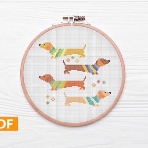 Dachshund Cross Stitch Pattern, Pet Cross Stitch, Dachshunds Embroidery,PDF Chart,Dog cross stitch, PDF Pattern, Puppy pattern