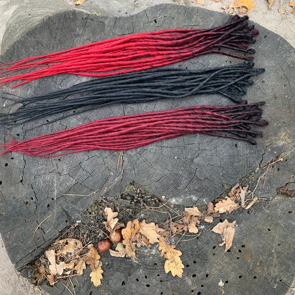 Set of red and black single ended or double ended dreads Custom color hair extensions