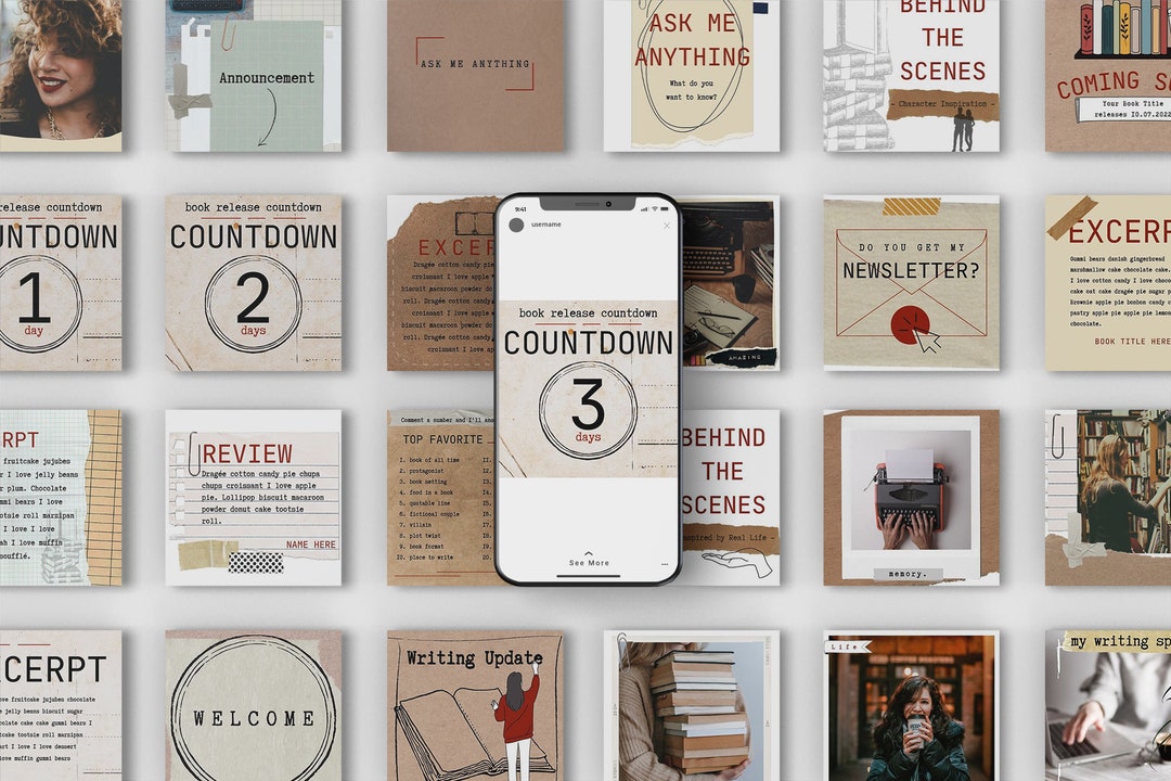 40 Instagram Post Canva Templates for Authors - Library Aesthetic - Etsy