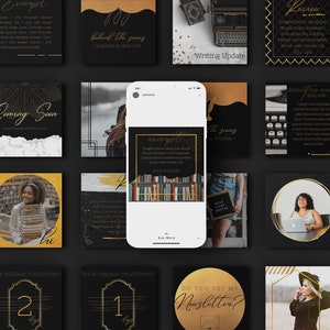 40 Instagram Post Canva Templates for Authors - Black & Gold - Etsy