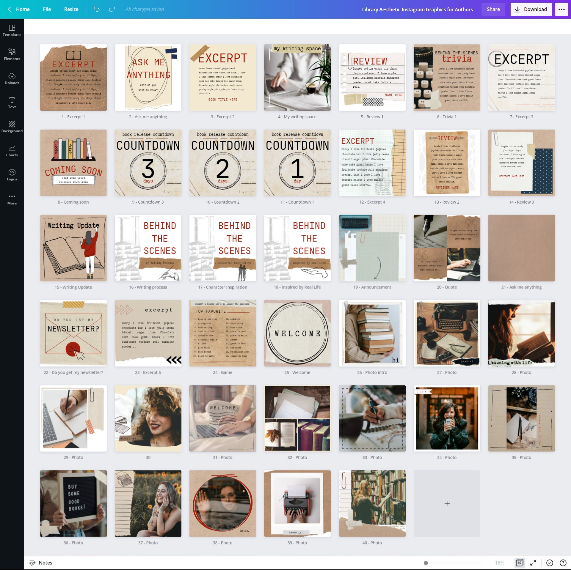 40 Instagram Post Canva Templates for Authors - Library Aesthetic - Etsy