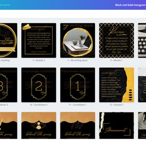 40 Instagram Post Canva Templates for Authors - Black & Gold - Etsy