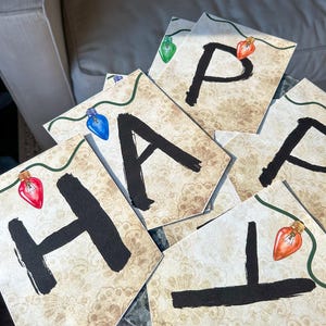 Pancarta de cumpleaños original, diseño de luces navideñas con letras del alfabeto, decoración imprimible para fiestas (descarga instantánea)
