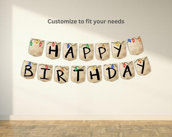 Strange Birthday Banner, Alphabet Wall Christmas Lights Design, Printable Party Decor (Instant Download)