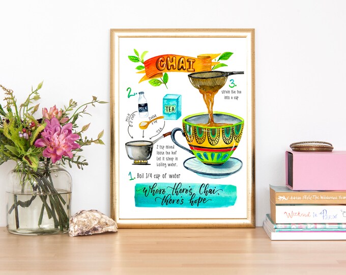 Printable Chai Art Indian Tea Illustration Tea Lovers Artworkdigital ...
