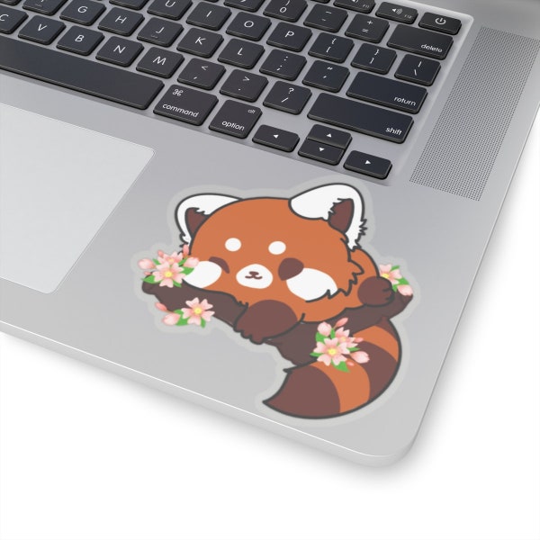 Red Panda Sticker Art Cherry Blossom Sakura, Wildlife Conservation, Eco-friendly Decal, Nature Lover Gift
