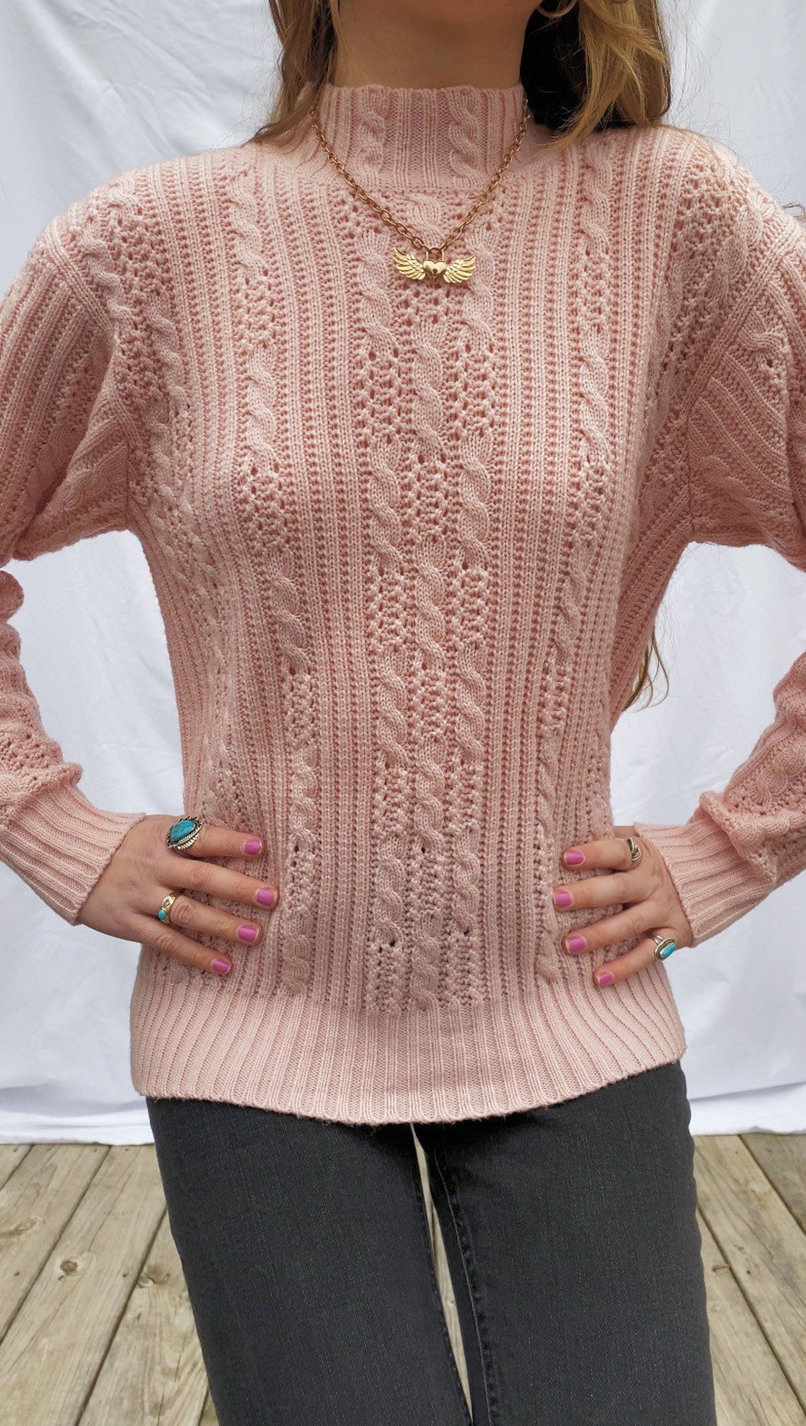 Vintage Light Pink Turtleneck Sweater 1980s Karen Scott Pink Etsy