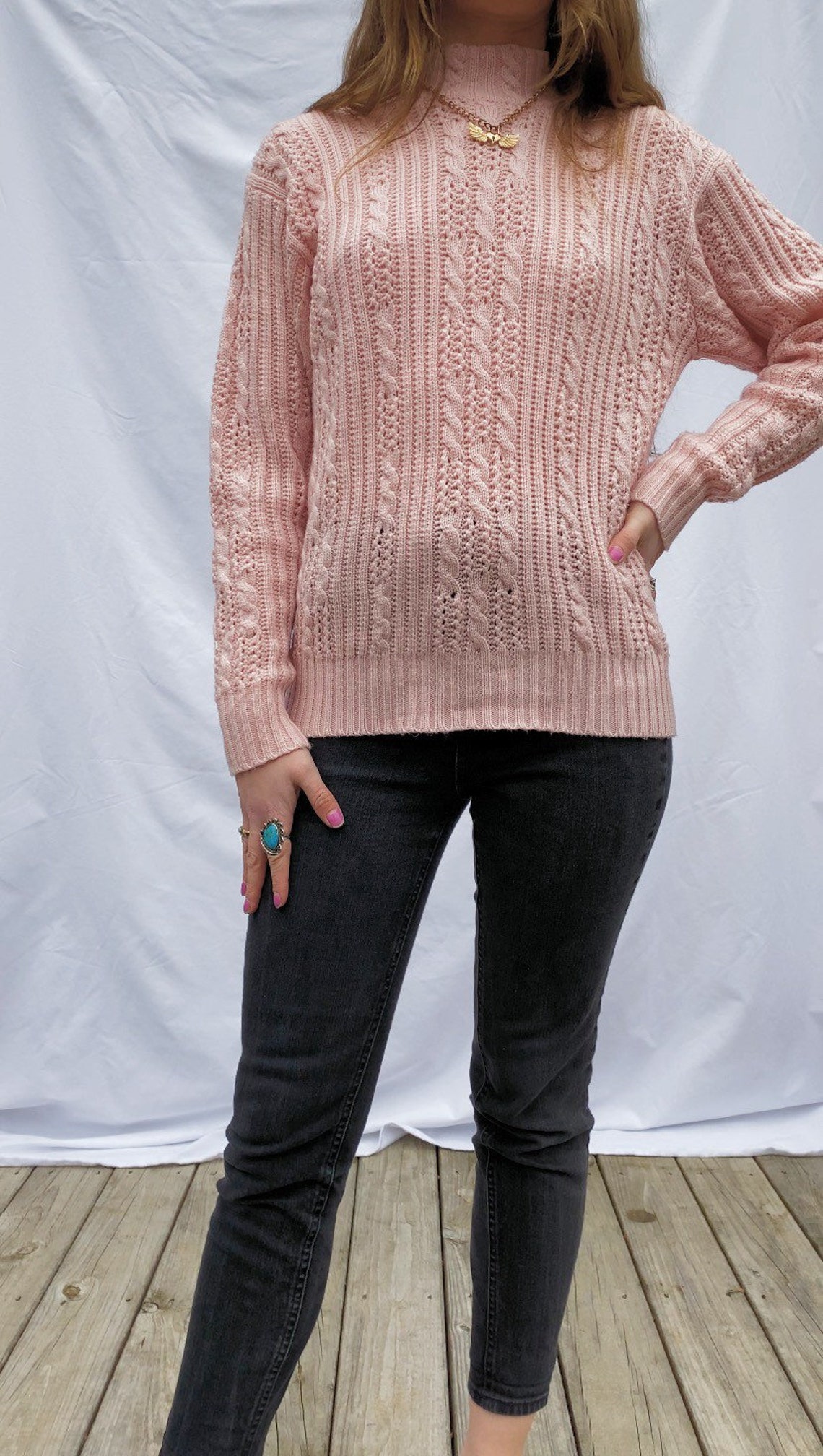 Vintage Light Pink Turtleneck Sweater 1980s Karen Scott Pink Etsy