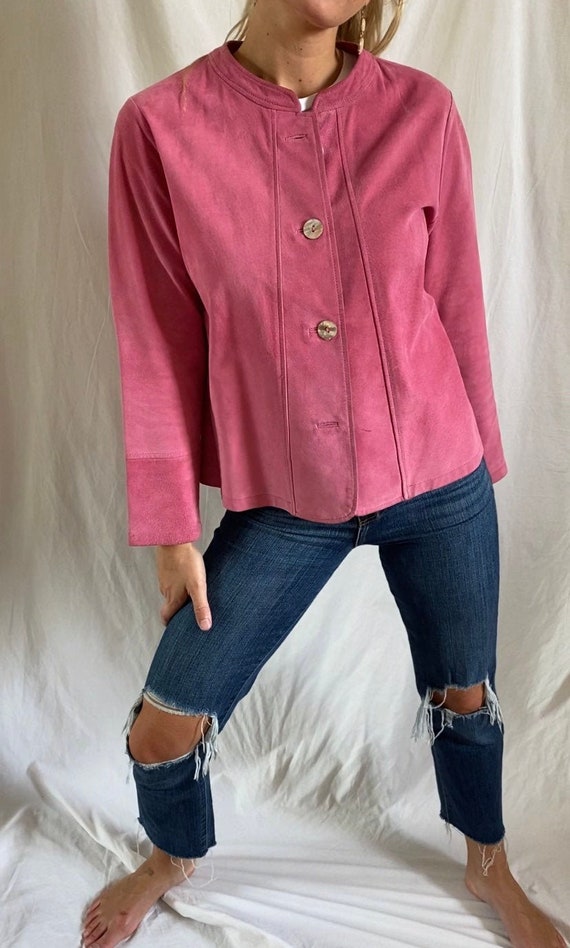 Vintage Pink Leather Jacket, 1990s David Dart Coll