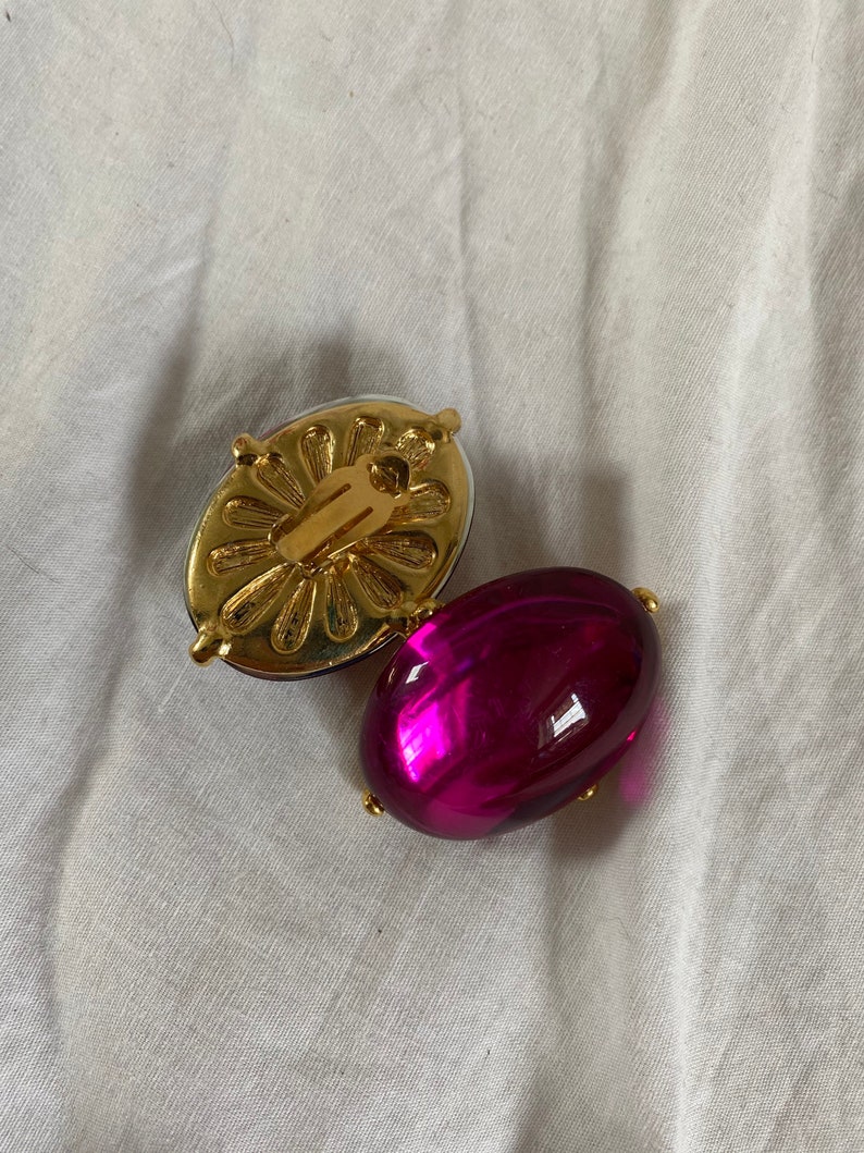 1980s Gold and Magenta Clip On Earrings Vintage Gold and Pink Earrings
