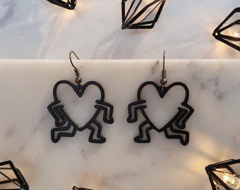 3d printed inspired Haring earrings - Heart earrings Valentine's Day gift - Minimalist art earrings - Line art earrings