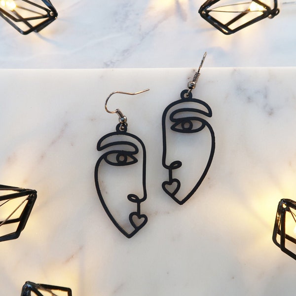 3d printed inspired  by Picasso earrings - Abstract art face silhouette - Line art earrings -  Modern art earrings - Gift for her