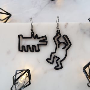 3d printed inspired Haring earrings | Line art earrings | Contemporary art earrings | Minimalist modern jewellery | Gift for her