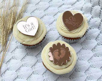 Personalised acrylic baby shower cupcake charms | Personalised baby shower cupcake charm | Personalised wooden baby shower cupcake charm