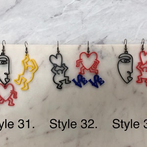 3d printed Limited Edition inspired Haring earrings Line art earrings Contemporary art earrings Minimalist modern jewellery Style #33