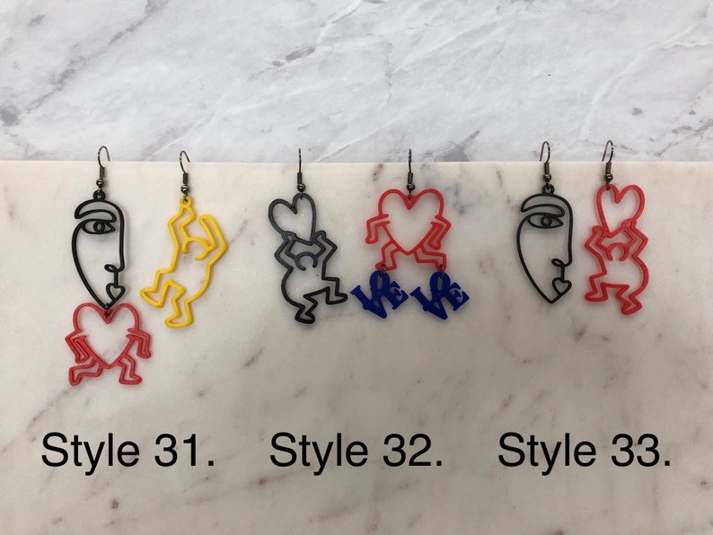 3d printed Limited Edition inspired Haring earrings Line art earrings Contemporary art earrings Minimalist modern jewellery Style #33