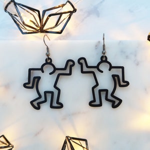 3d printed inspired Haring earrings | Contemporary art earrings | Minimalist modern pendants