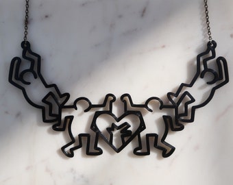 3d printed inspired art necklace | Haring necklace | Modern art necklace gift for her | Line art necklace