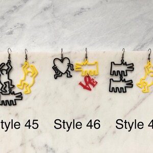 3d printed Limited Edition inspired Haring earrings Line art earrings Contemporary art earrings Minimalist modern jewellery image 6