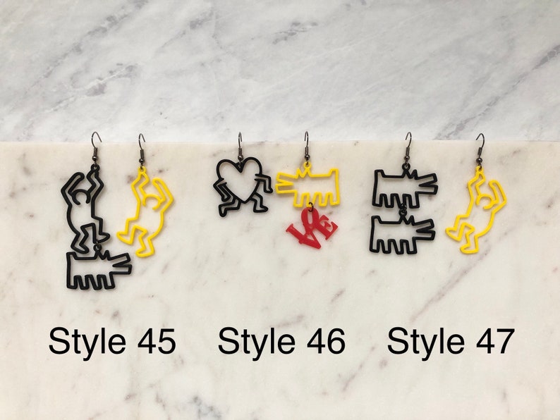 3d printed Limited Edition inspired Haring earrings Line art earrings Contemporary art earrings Minimalist modern jewellery image 6