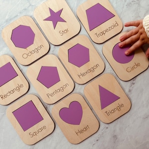Tarjetas de formas educativas / Tarjetas de forma Montessori / Tarjetas de forma de madera Montessori / Tarjetas de forma para niños / Juguete preescolar