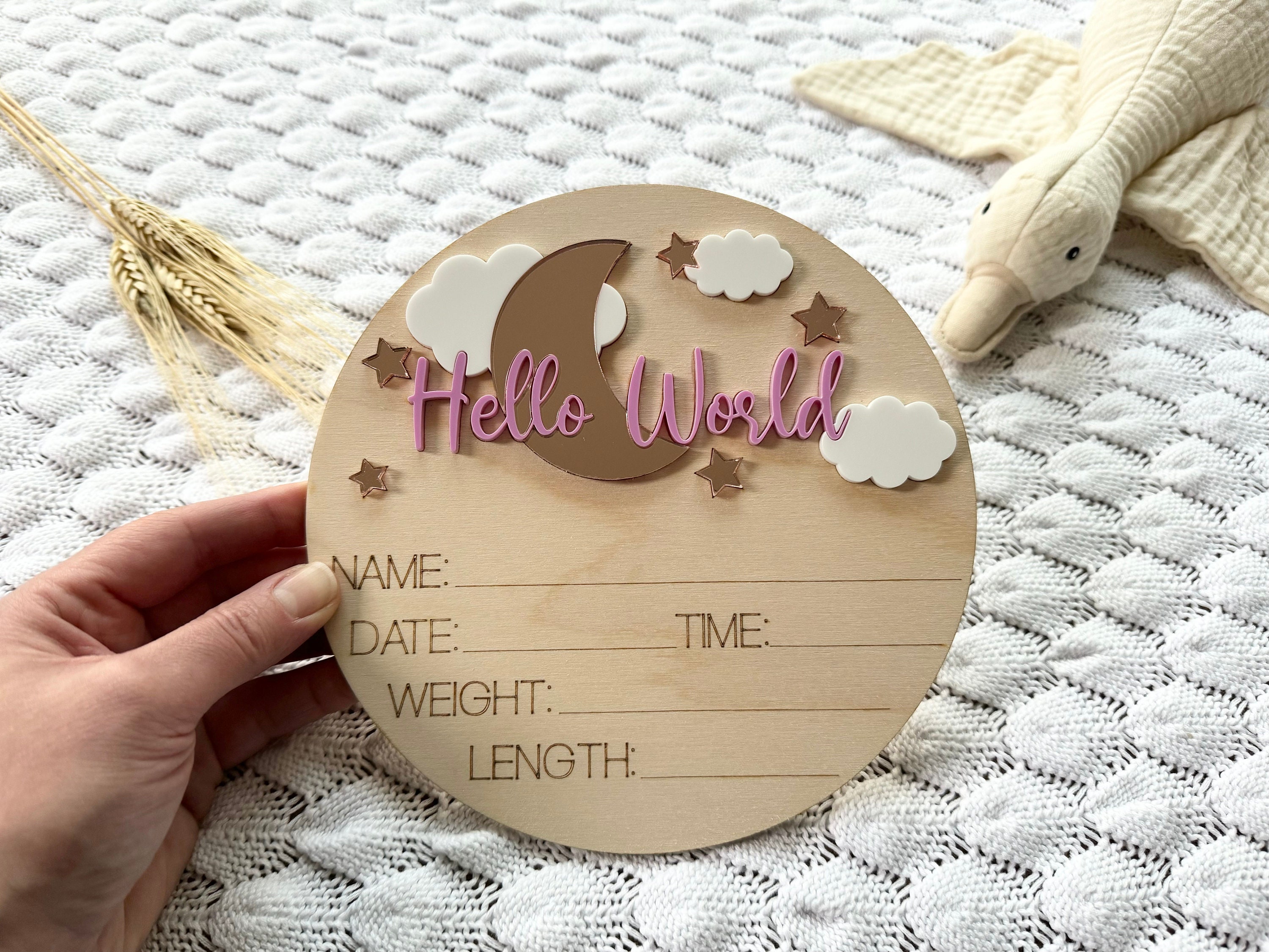 Newborn Baby Announcement Sign | Wooden Photo Prop | “hello World ...