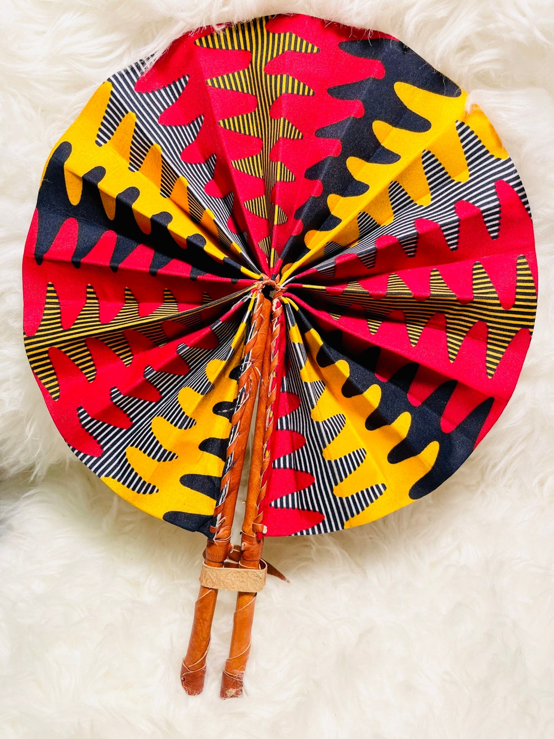 African Fabric Fan Ankara Fan Leather & Fabric Print Fan Etsy