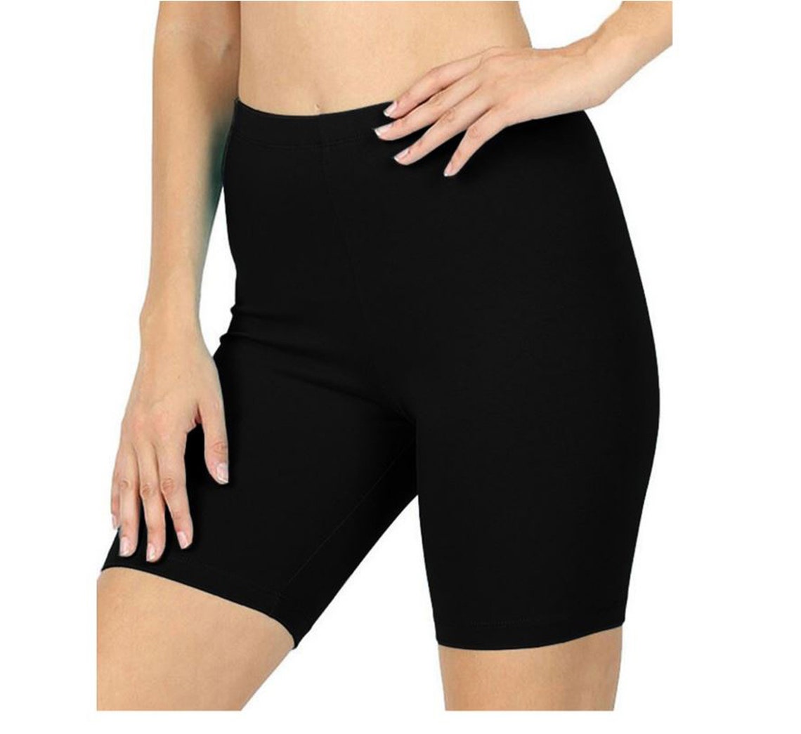 Womens Cotton Spandex Solid Biker Shorts Yoga Mid Thigh Etsy