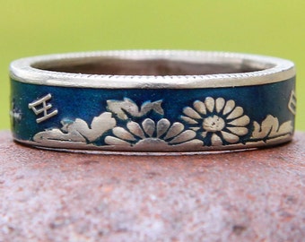 Bague Pièce De Monnaie 50 Sen Japon En Argent - Anneau Simple Vintage, Neuve Avec étiquettes