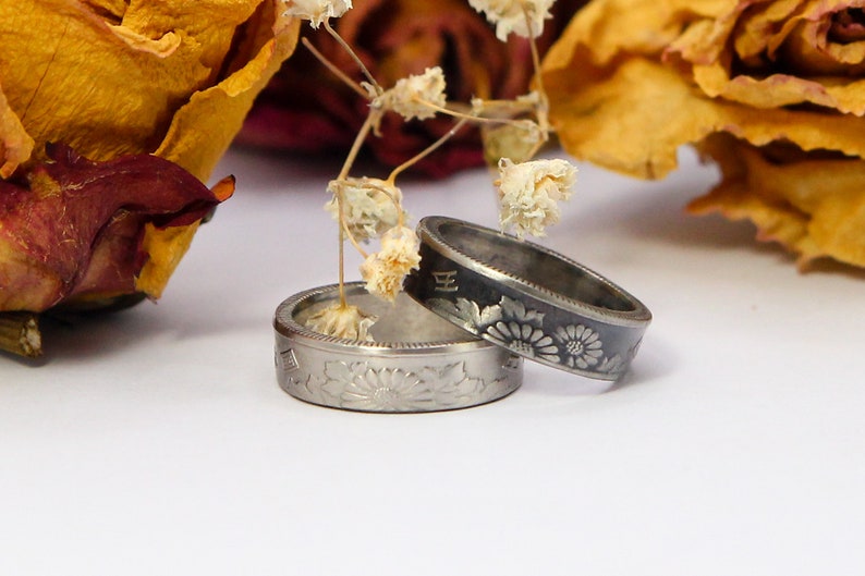 Beautiful floral 50 yen coin rings!!