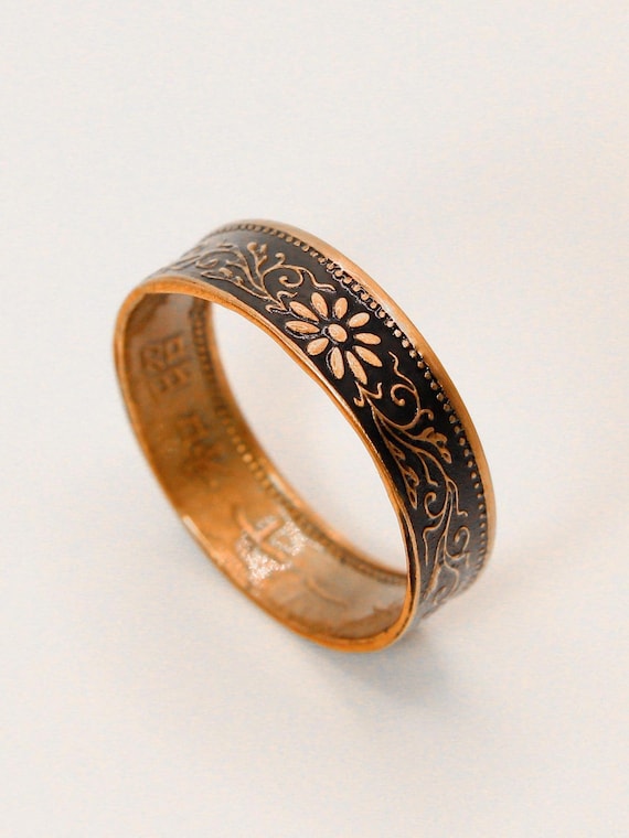 1 Sen Coin Ring, Paulownia, Japanese 1 Sen, Coin Ring, Japanese Ring, Japanese, Powder Coated, Japanese Jewelry, Promise Ring, Anime, Kanji