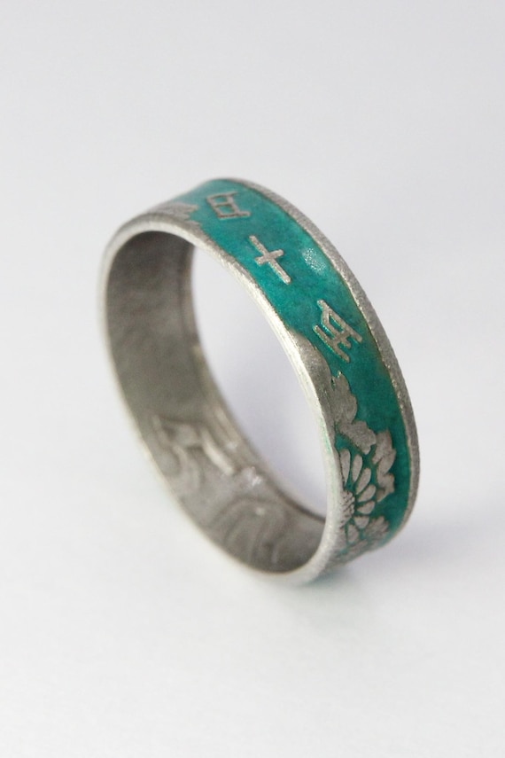 50 Yen Coin Ring, Japanese 50 Yen, Coin Ring, Japanese Ring, Japan Coin, Anime, Powder Coated, 50 Yen, Promise Ring, Kanji, Japanese Jewelry