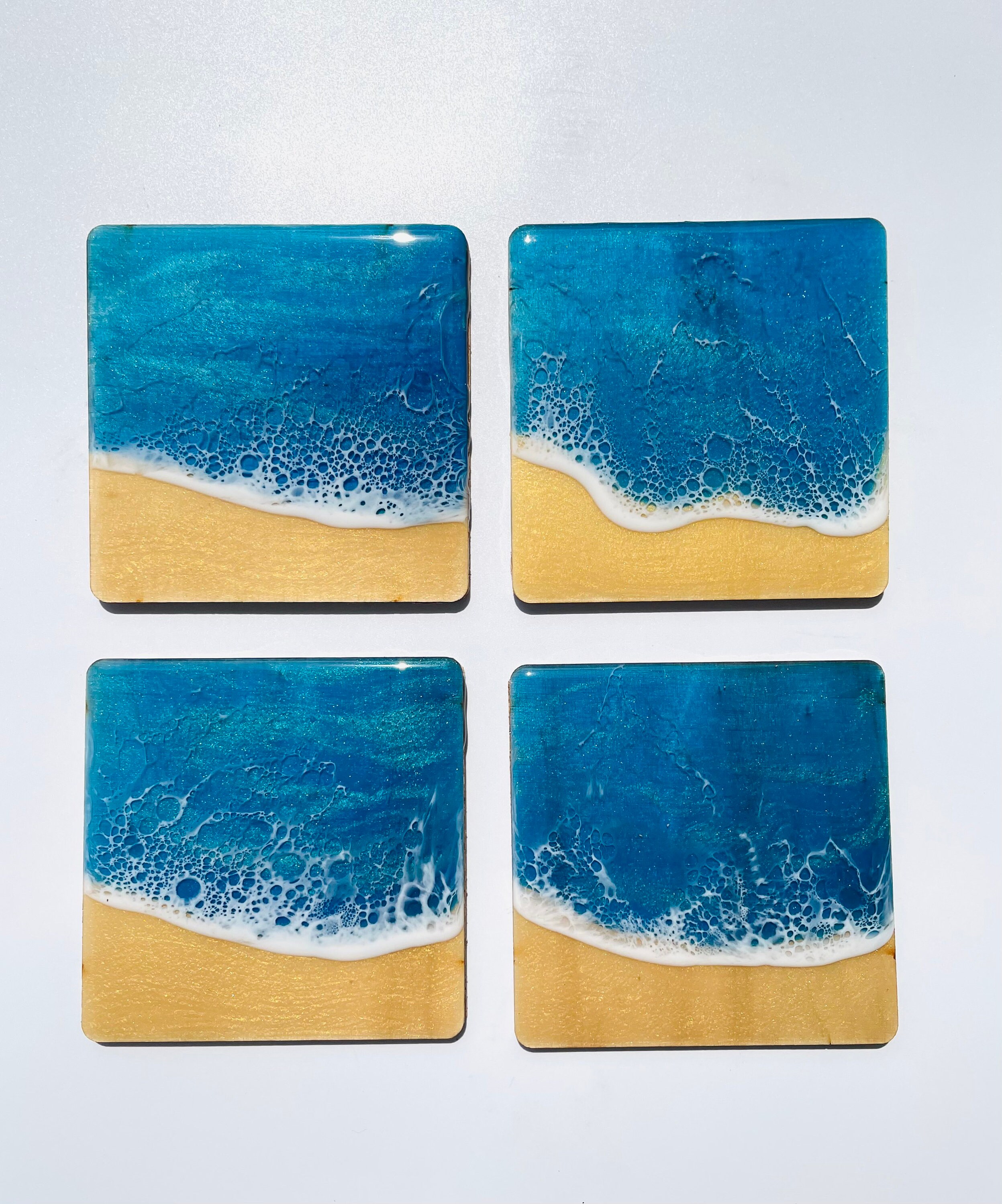 Ocean Themed Blue Waves Rectangular Coasters Epoxy Resin Art Special ...