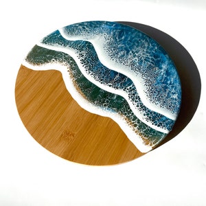 Plateau paresseux 3D bleu océan vague/décor de cuisine/plateau de service à fromage diamètre 14"