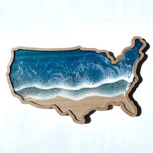 USA Flag 3D 2 Layers Ocean Waves Midnight Blue Epoxy Resin Turquoise  Art Special Desing 14”x8” (( waves may vary))