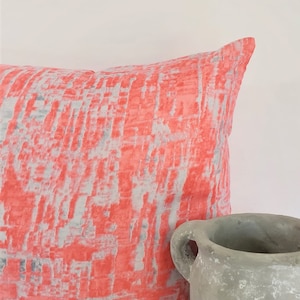 Funda de almohada de voile de algodón rosa coral y gris (18x18 pulgadas)