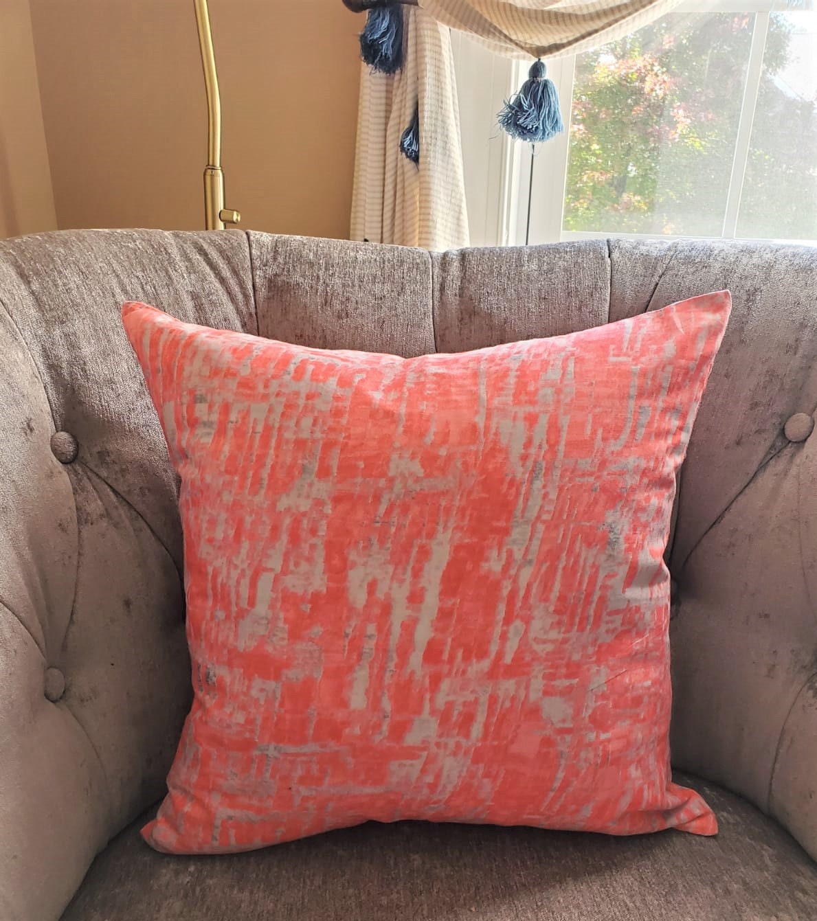 Coral & Grey Pillow Coral Throw Pillow Gray Pillow Etsy