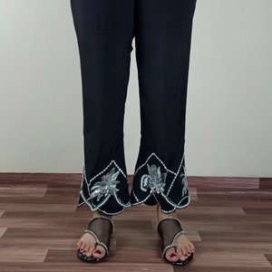 Pakistani Cotton silk Pants for Women, Trousers, Elasticated Pants, Embroidered Trousers, Hand Embroidered Pant, Indian pants for women