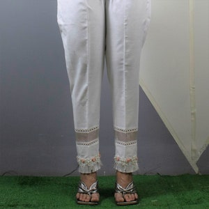 White Pakistani/Indian Raw silk Cigarette Pant for Women, Summer wear, Premium Quality, Ready made pants, Straight Pencil style