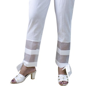 White Pakistani/Indian Cotton Cigarette Pant for Women, Summer wear, Premium Quality, Ready made pants, Straight Pencil style, Free Shipping