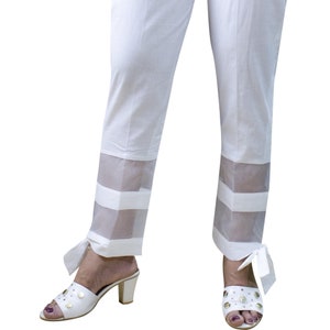 White & Black Pakistani/indian Raw Silk Cigarette Pant for 