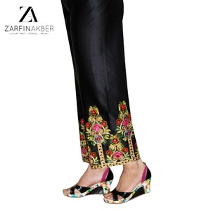 Pakistani/Indian Embroidered Silk Palazzo Pant for Women, women pants, Loose fit bottoms, summer wear, Premium Quality, Readymade pants