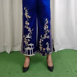 Pakistani/Indian Embroidered Silk Palazzo Pant for Women, women pants, Loose fit bottoms, summer wear, Premium Quality, Readymade pants